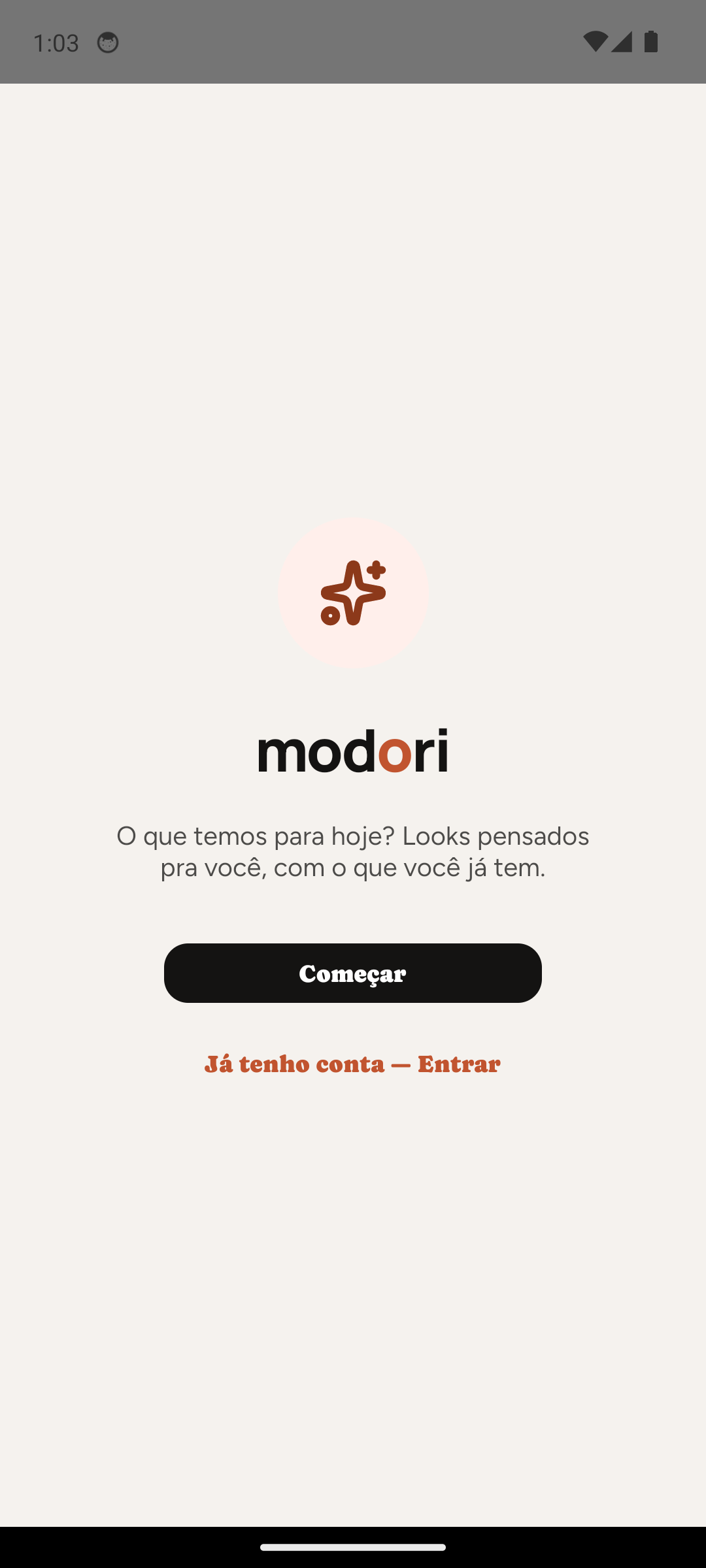 Tela de boas-vindas do Modori